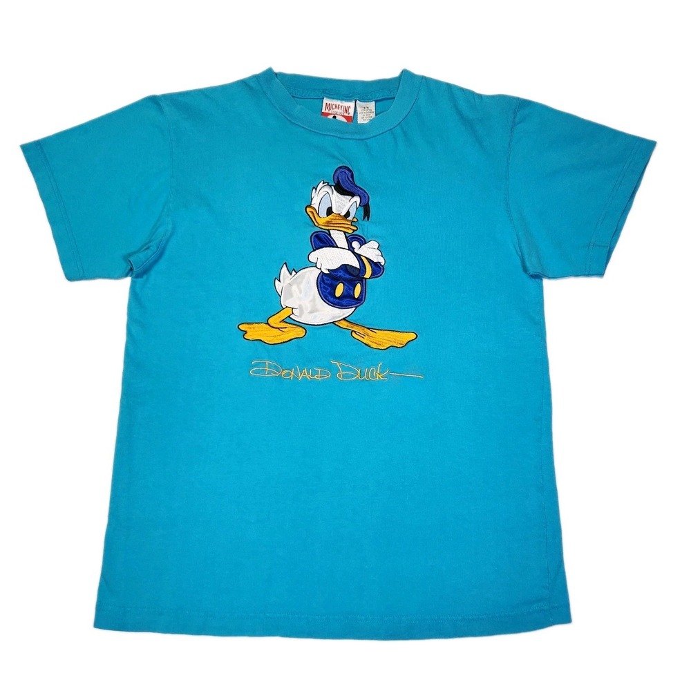 Vintage Disney Donald Duck Embroidered T Shirt Men's Small Teal Mickey Inc Parks